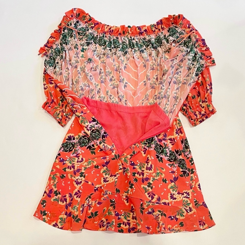 SALONI Grace Silk Floral Off Shoulder Mini Dress - Picture 6 of 11